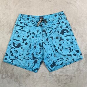 Patagonia Wavefarer Board Shorts 21" Men 38 Blue Graphic Print Performance Beach